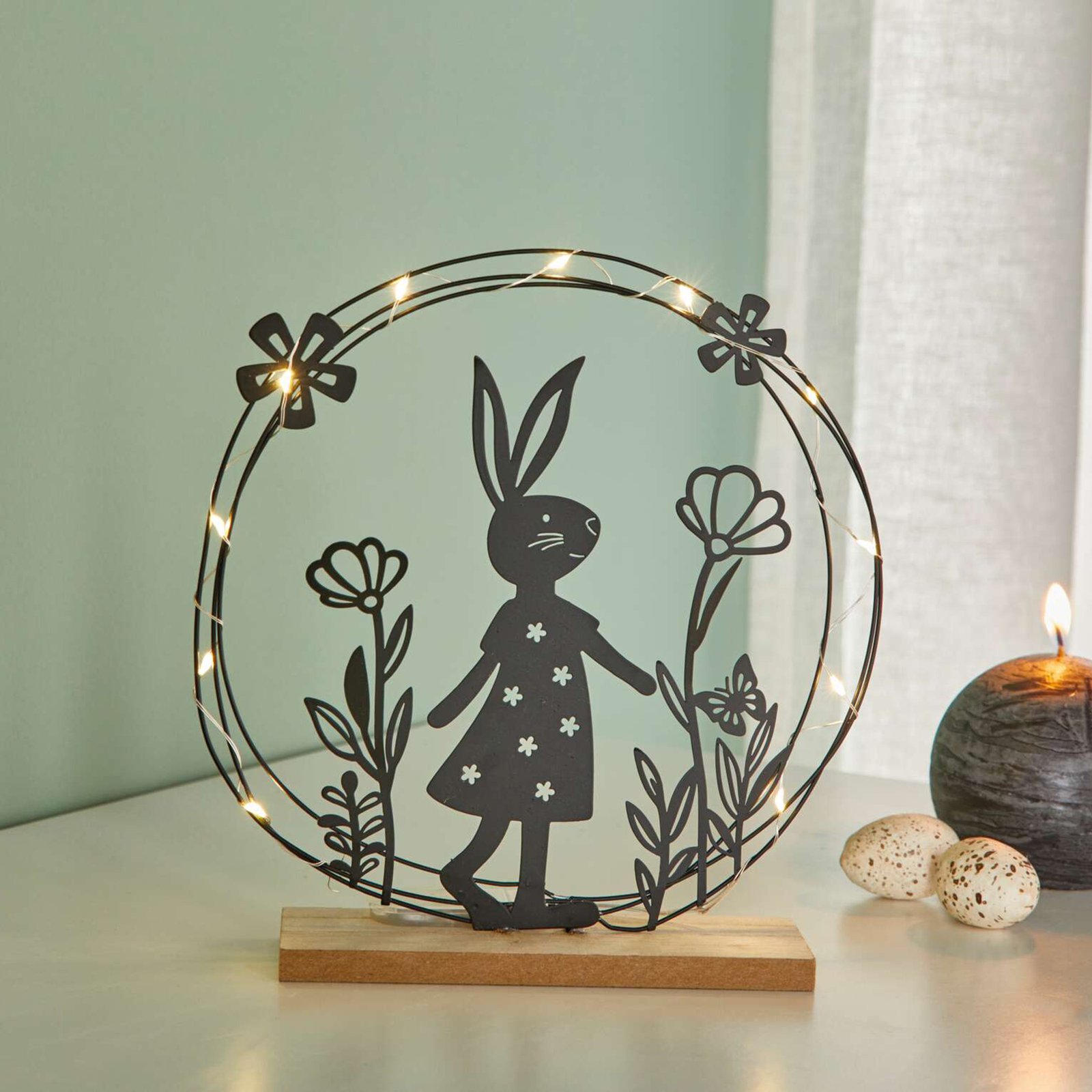 LED žiedas "Kiškutis su gėlėmis"