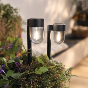 LED saulės energijos sodo kuolas "Takų šviestuvas", 2 vnt. rinkinys