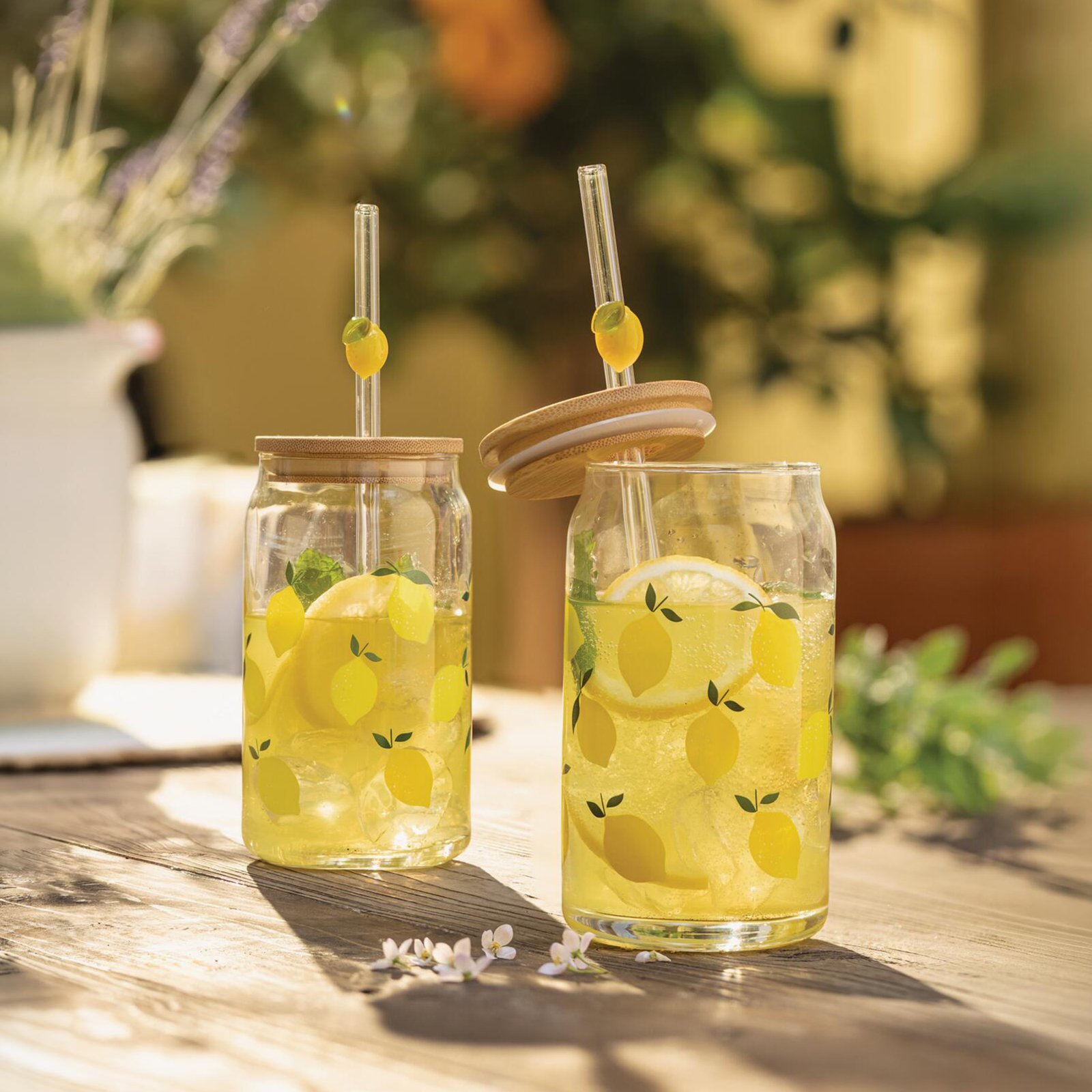 Gėrimo stiklinė "Citrina", su šiaudeliu, 2 vnt. rinkinys